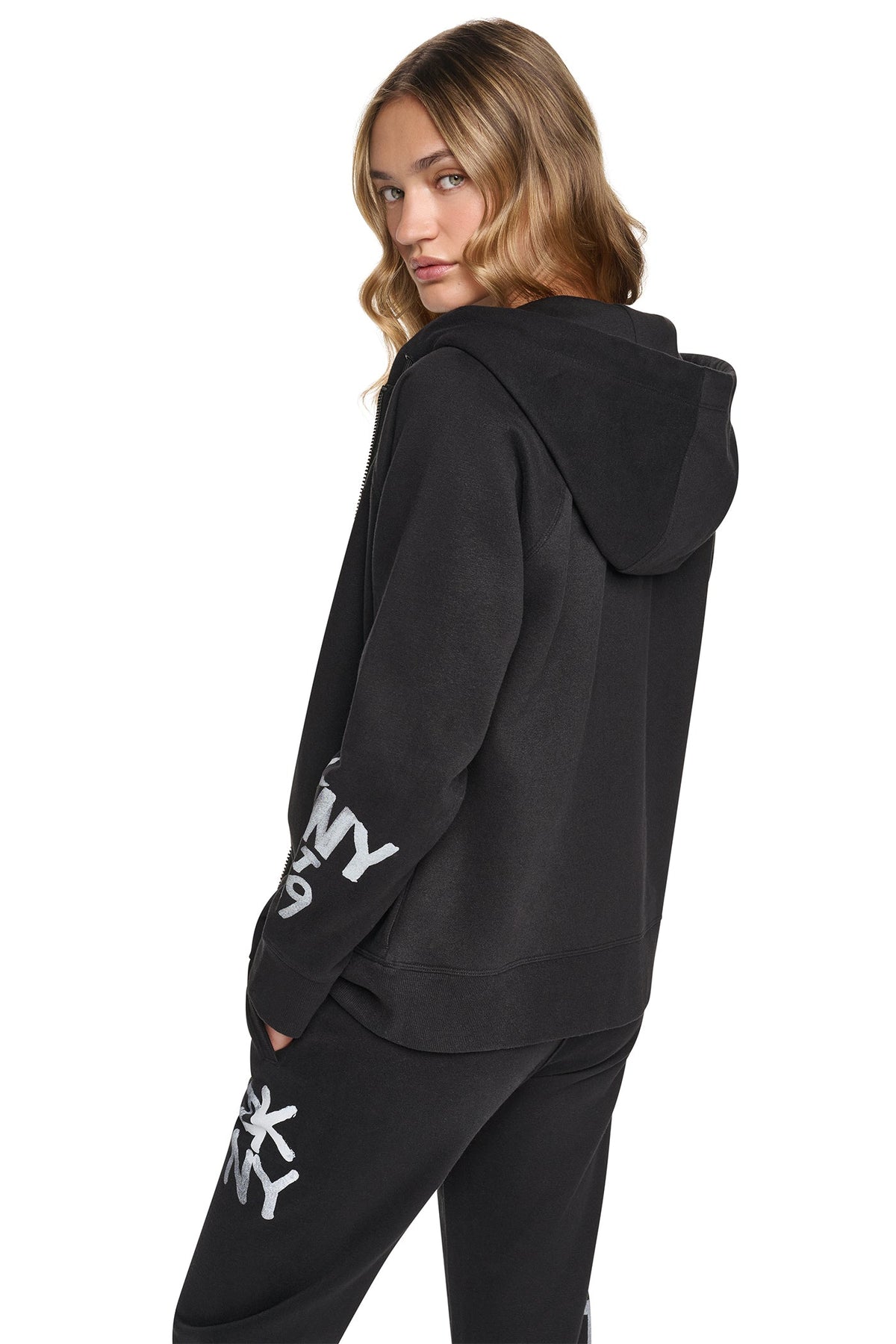Pearl Grey Heather DKNY GRAFFITI RHINESTONE FULL-ZIP HOODIE