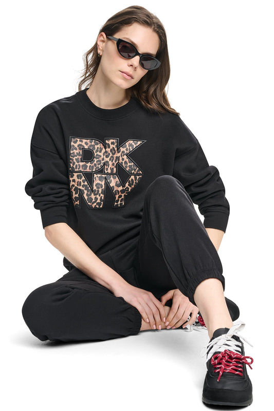 Caramel DKNY ANIMAL PRINT LOGO SWEATSHIRT