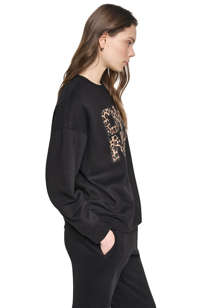 Caramel DKNY ANIMAL PRINT LOGO SWEATSHIRT