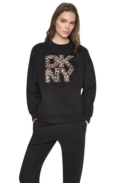 Caramel DKNY ANIMAL PRINT LOGO SWEATSHIRT