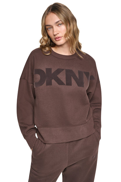 Blush Pink/Espresso DKNY FLOCKED VARSITY LOGO SWEATSHIRT