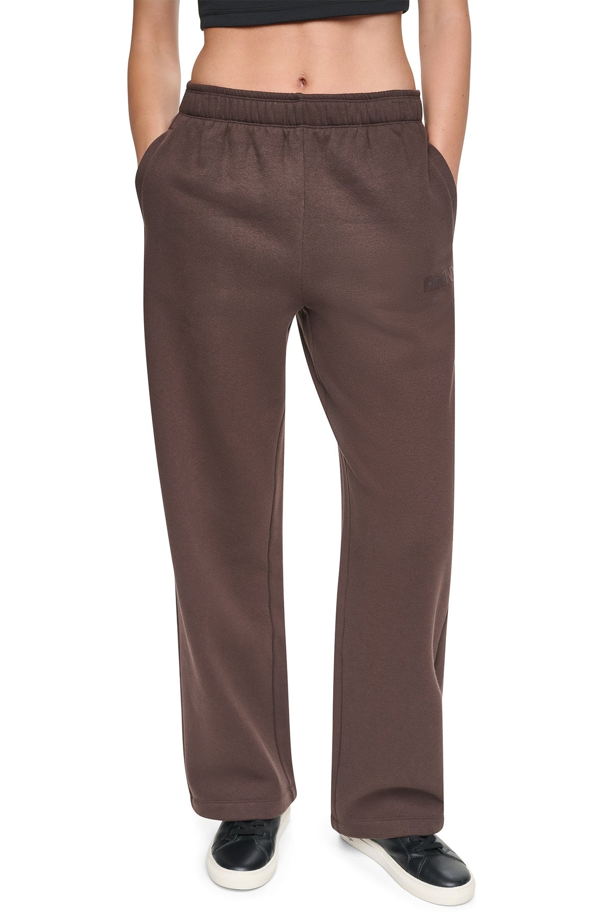 Black/Black DKNY HIGH RISE FLOCKED LOGO RELAXED PANT