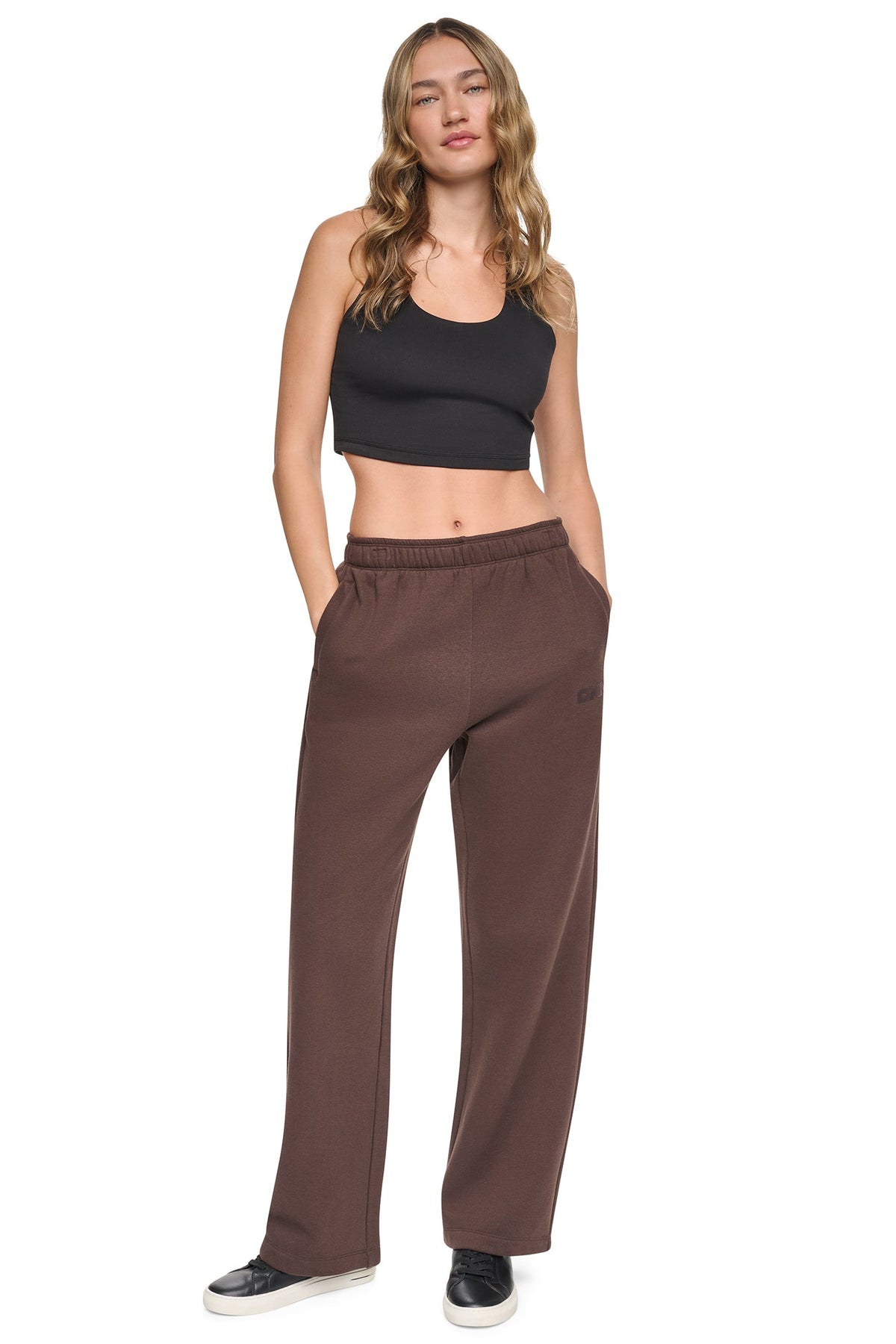 Black/Black DKNY HIGH RISE FLOCKED LOGO RELAXED PANT