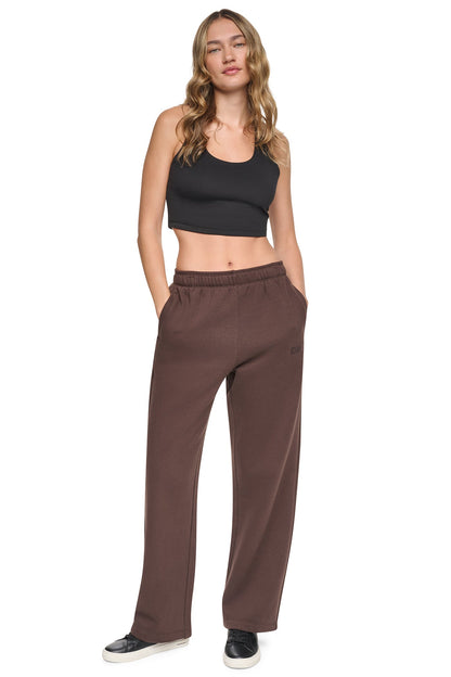 Black/Black DKNY HIGH RISE FLOCKED LOGO RELAXED PANT