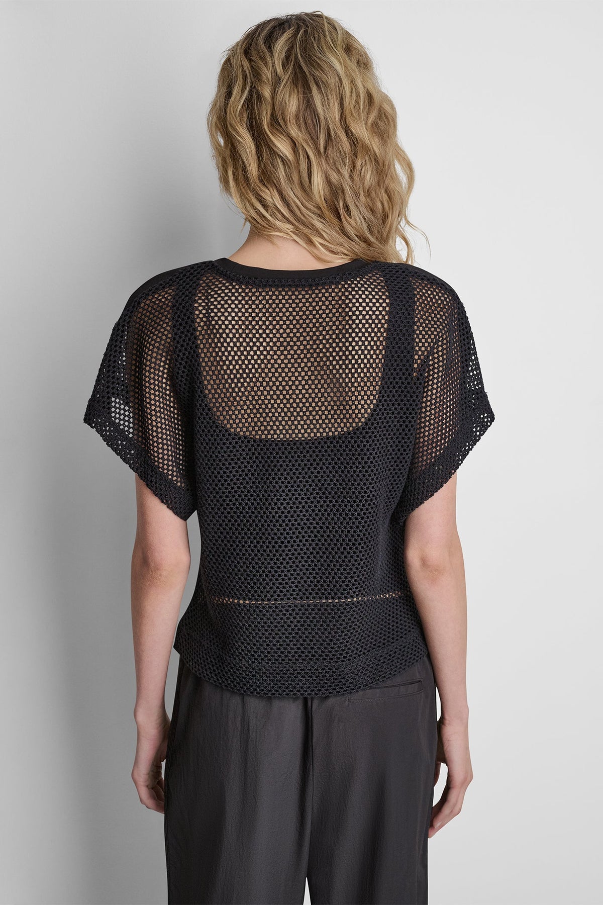 Black DKNY MESH LOGO TEE