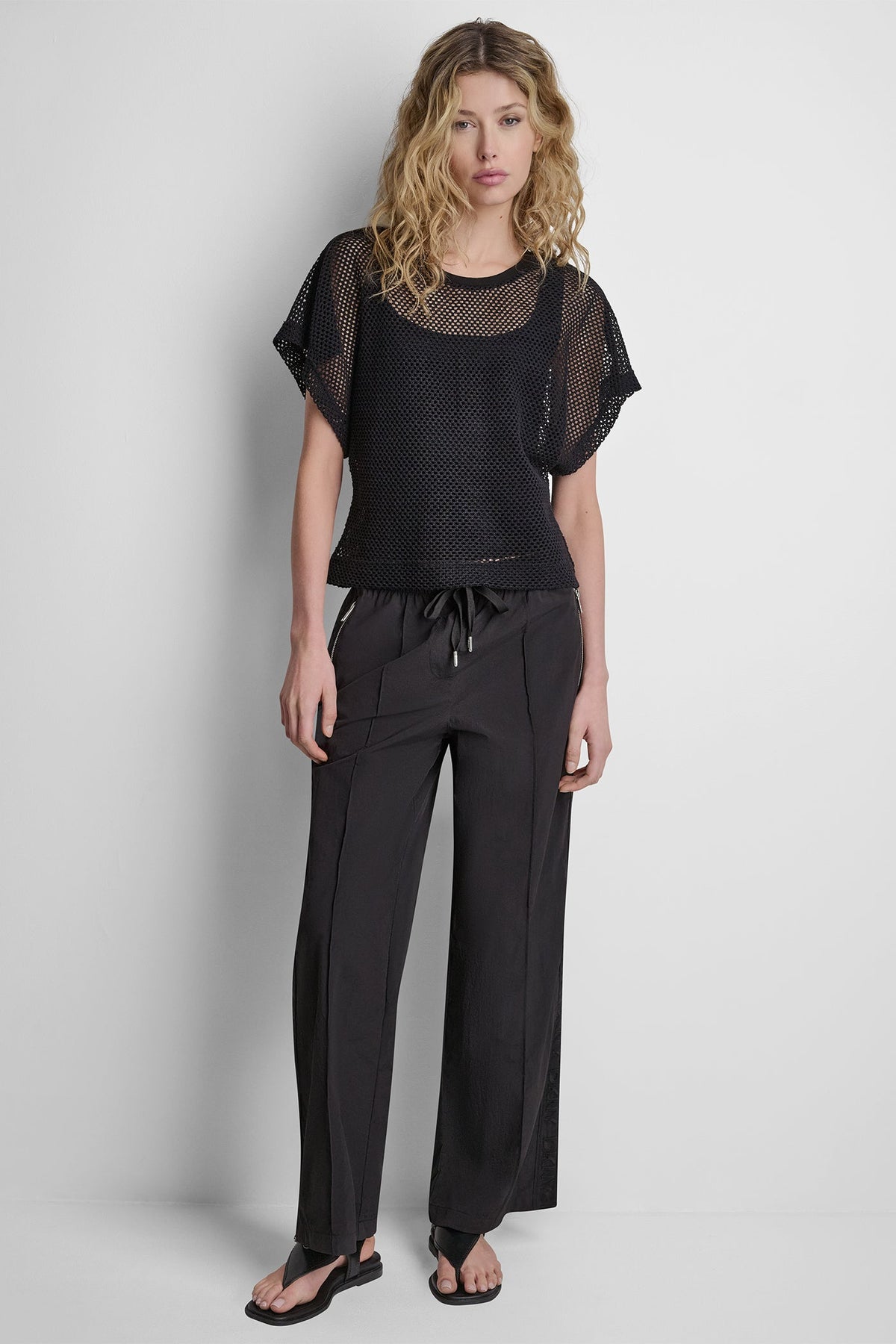 Black DKNY MESH LOGO TEE