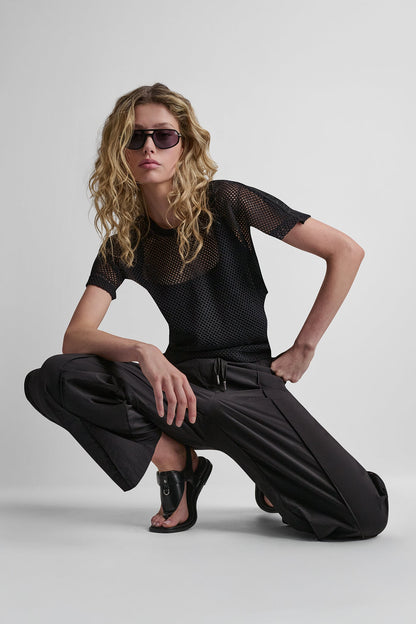 Black DKNY MESH LOGO TEE