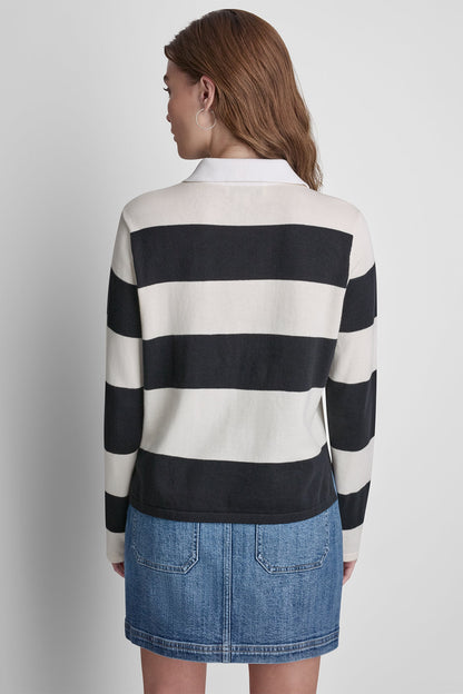 Beet/Pink Mist DKNY LONG SLEEVE STRIPE POLO