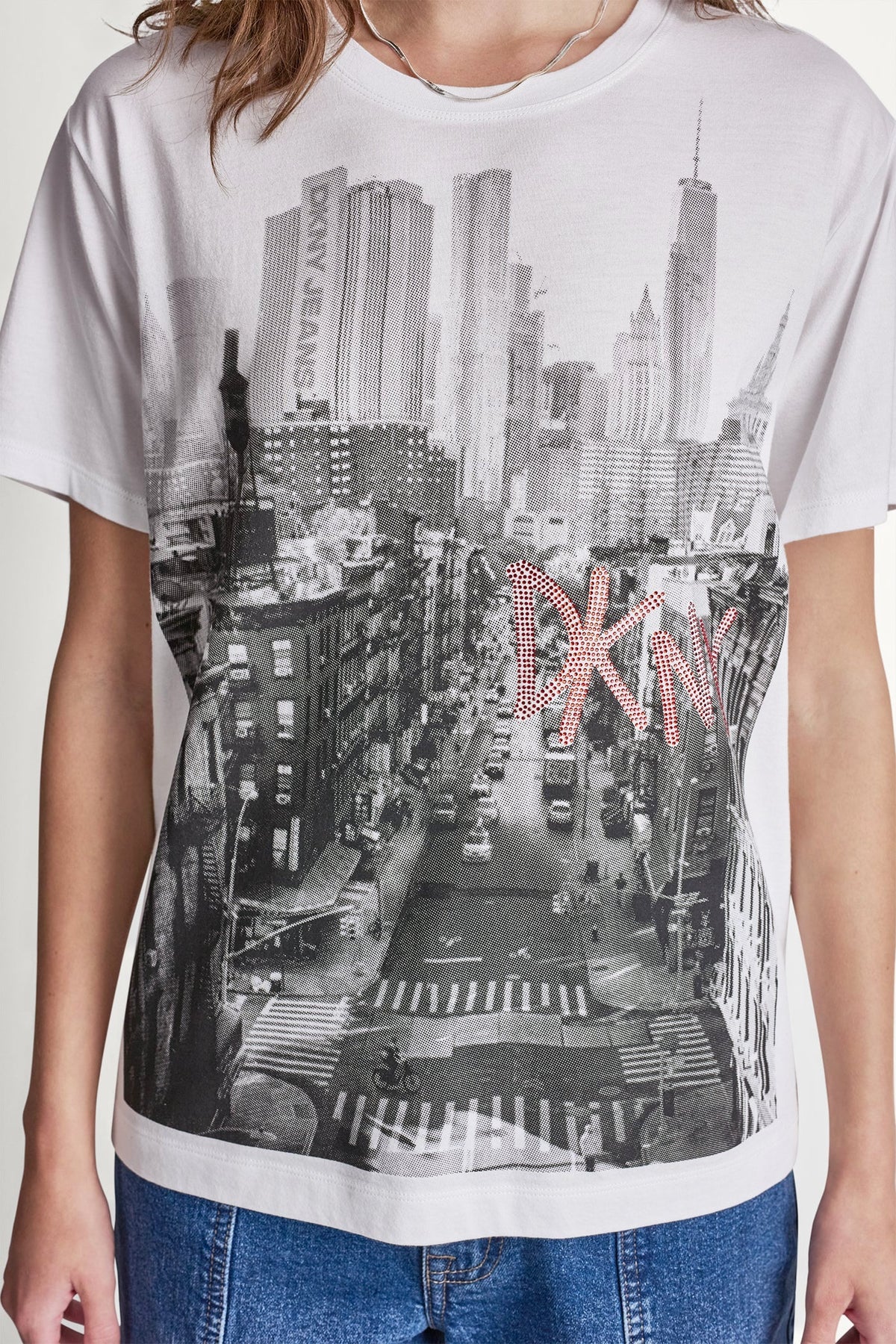 White/Black Punch DKNY DKNY RHINESTONE NY STREETS LOGO TEE