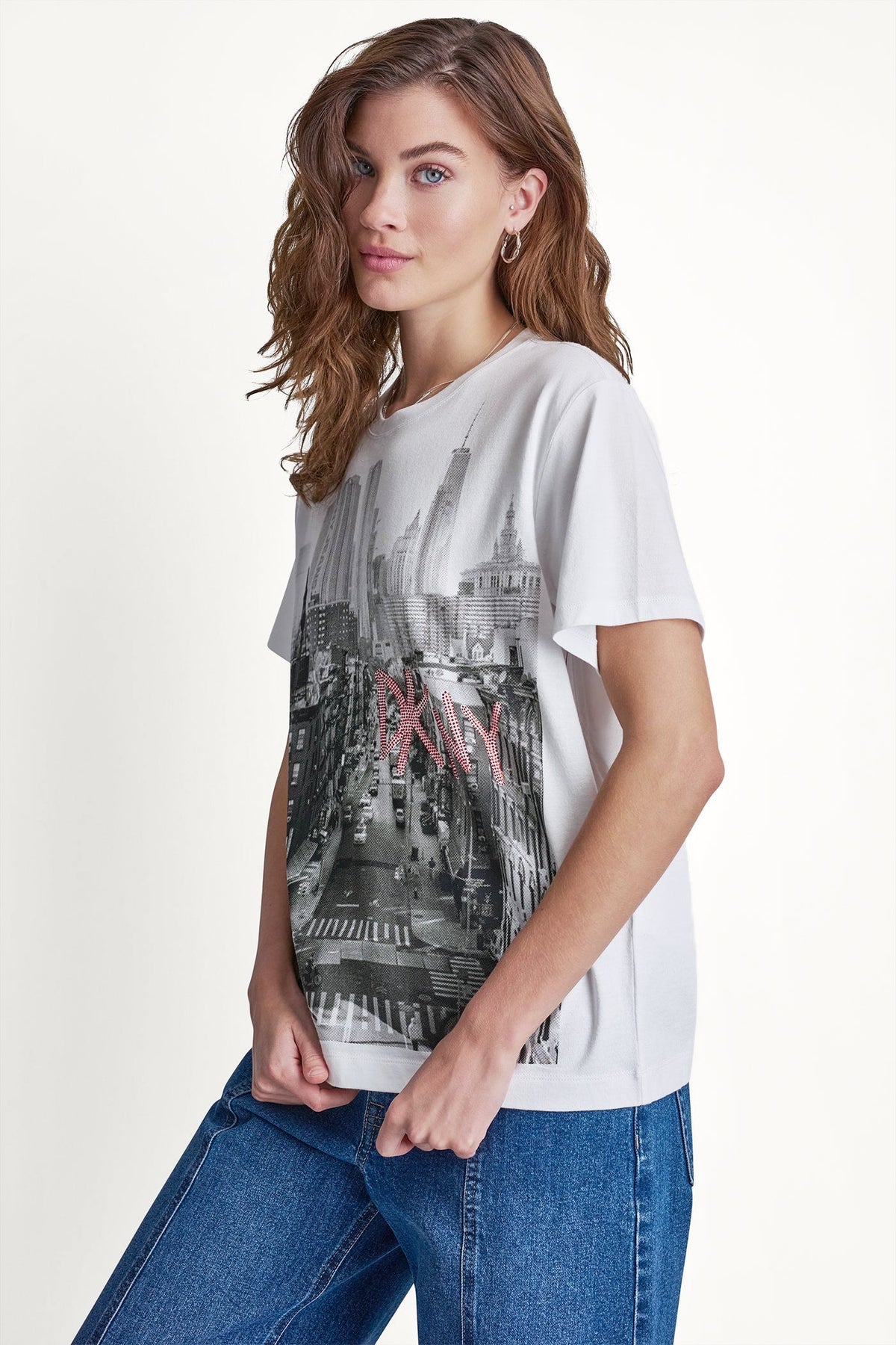 White/Black Punch DKNY DKNY RHINESTONE NY STREETS LOGO TEE