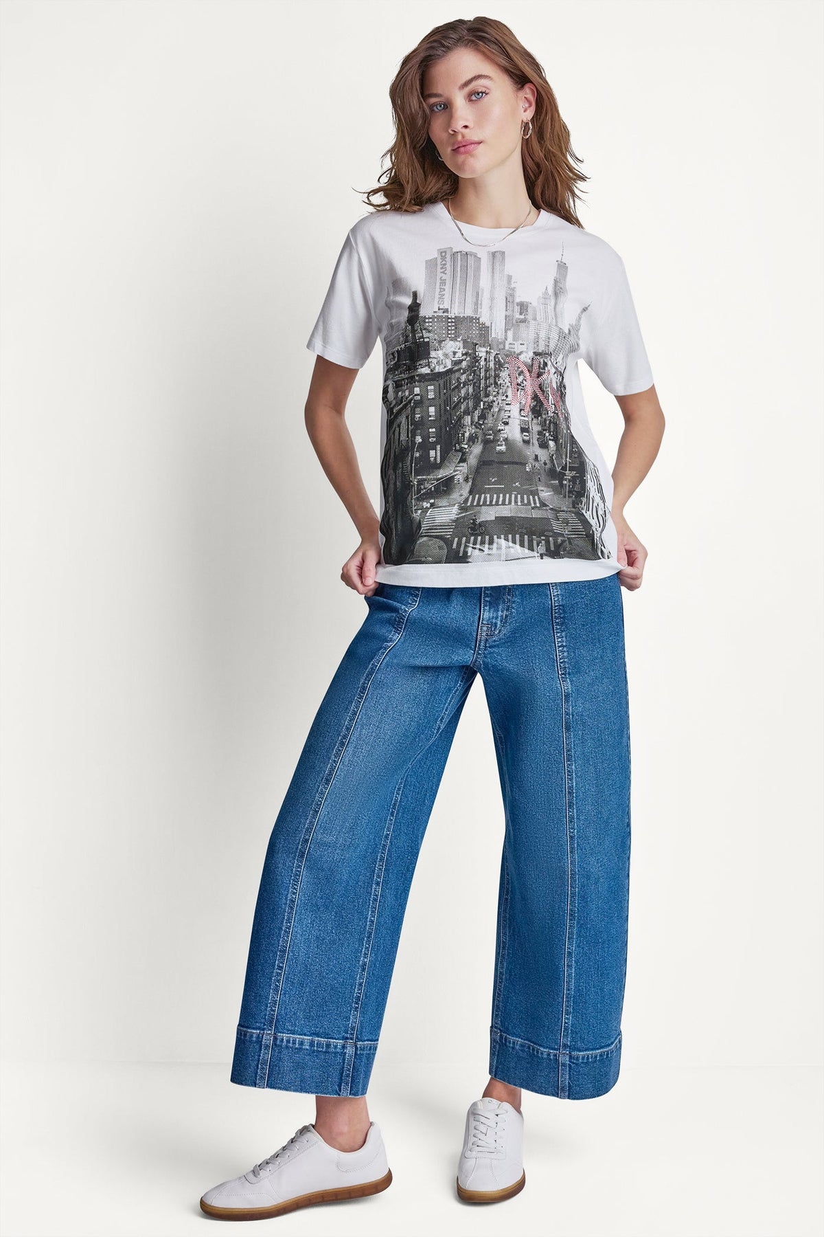 White/Black Punch DKNY DKNY RHINESTONE NY STREETS LOGO TEE