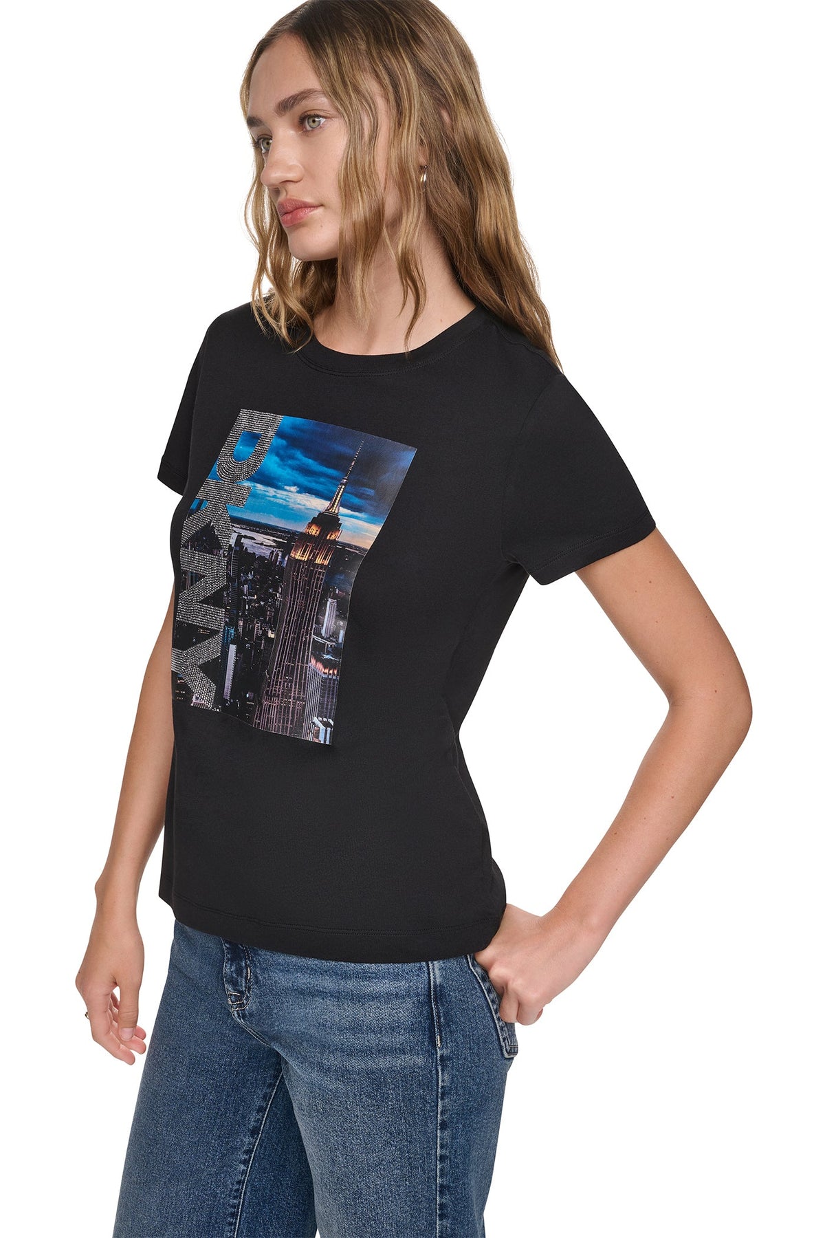 Black/Manhattan Combo DKNY MANHATTAN PHOTO LOGO TEE