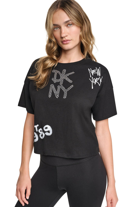 Eggnog DKNY GRAFFITI RHINESTONE LOGO TEE