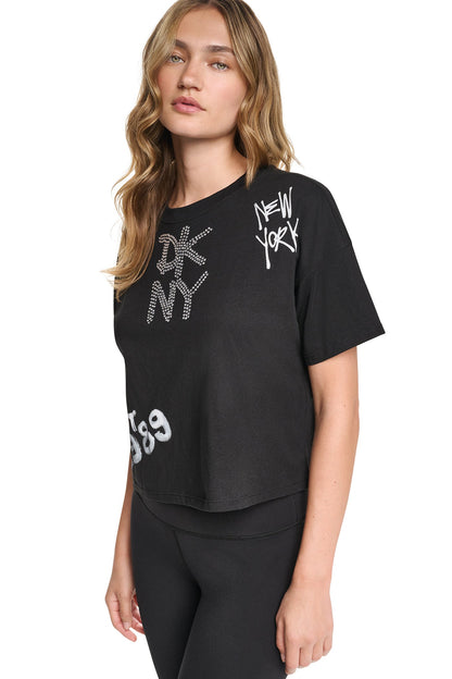 Eggnog DKNY GRAFFITI RHINESTONE LOGO TEE