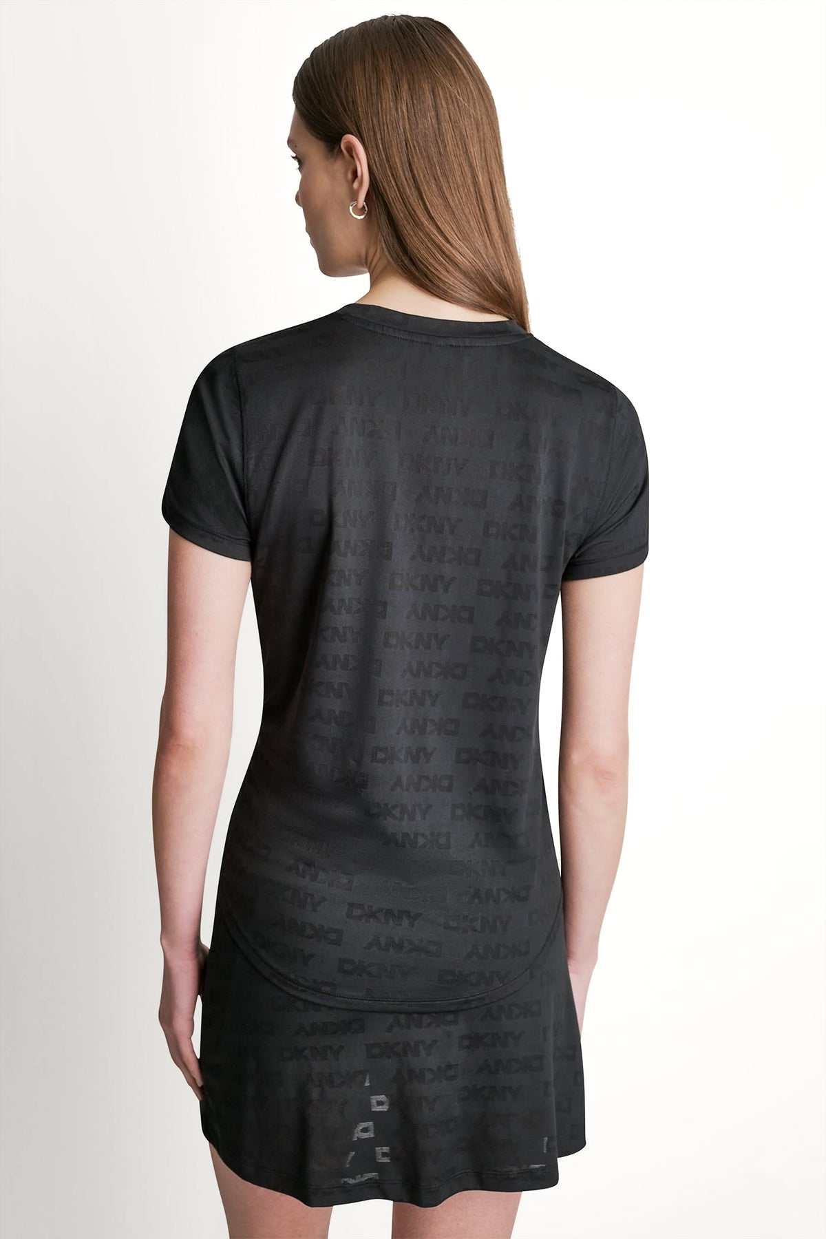Black DKNY LOGO JACQUARD CREW NECK TEE