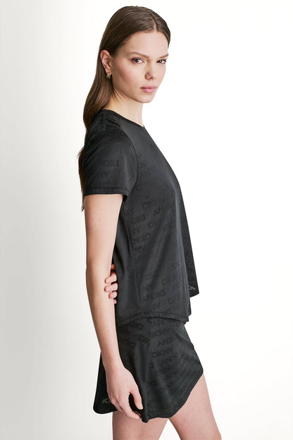 Black DKNY LOGO JACQUARD CREW NECK TEE