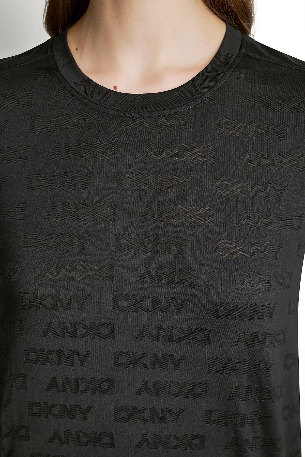 Black DKNY LOGO JACQUARD CREW NECK TEE