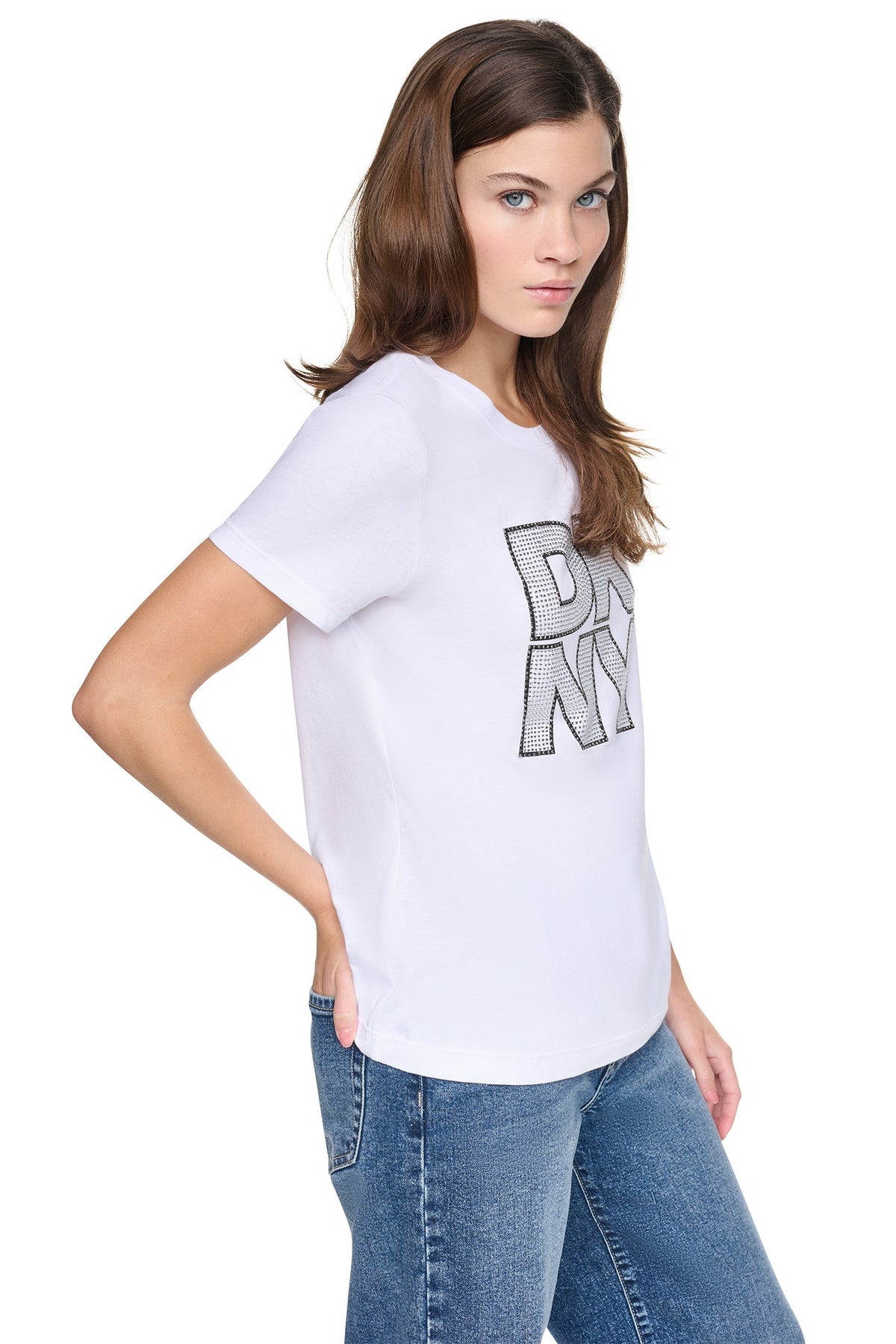 Chestnut/Black Smoked Top DKNY CRYSTAL DISTRESSED LOGO TEE