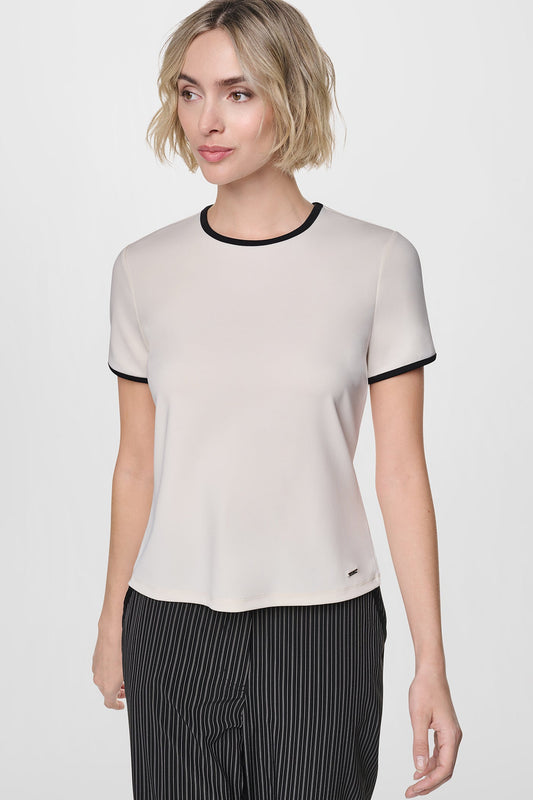 Coconut/Black DKNY CONTRAST TRIM TEE
