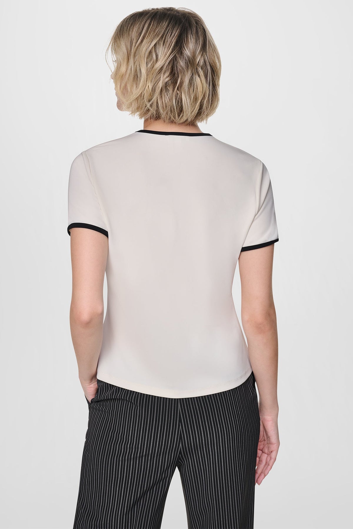 Coconut/Black DKNY CONTRAST TRIM TEE