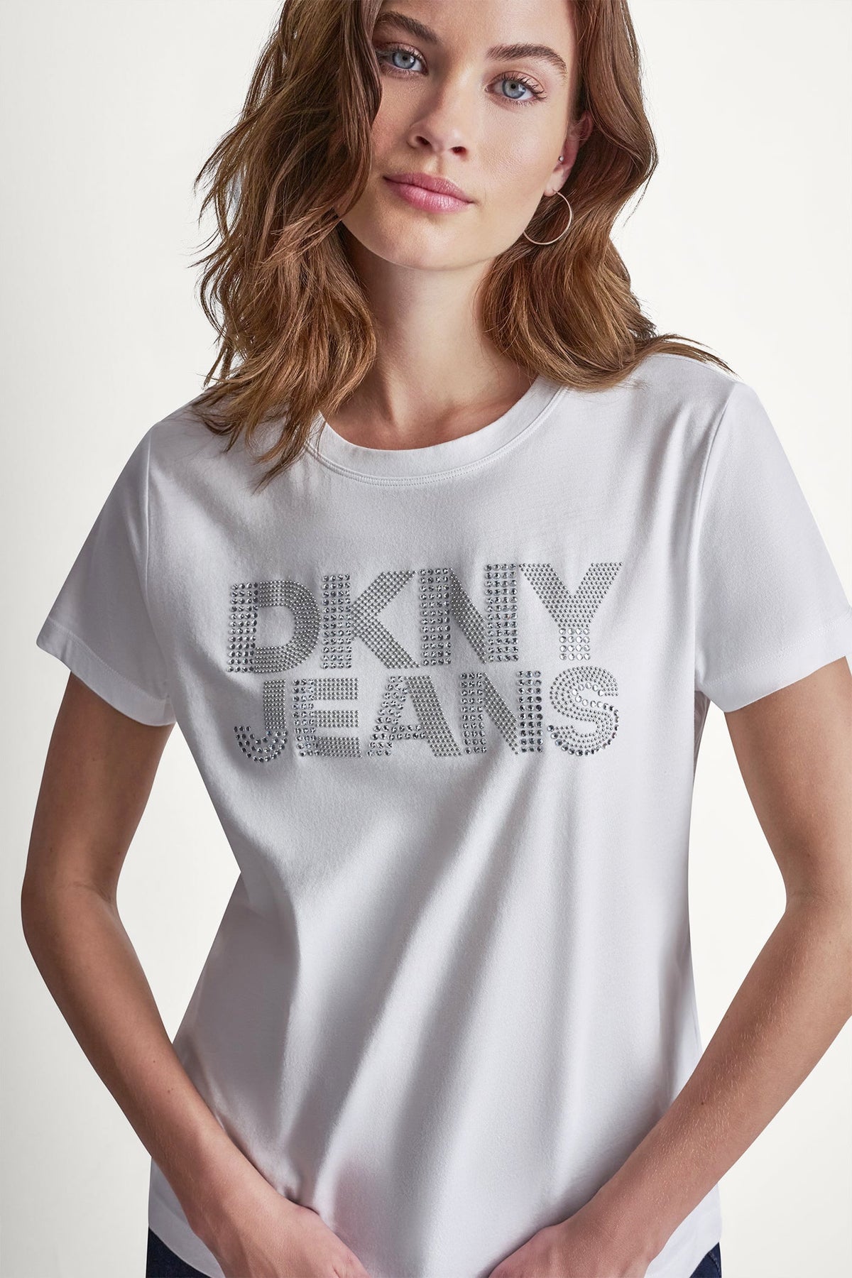 Black DKNY DKNY JEANS STACKED RHINESTONE DOME TEE