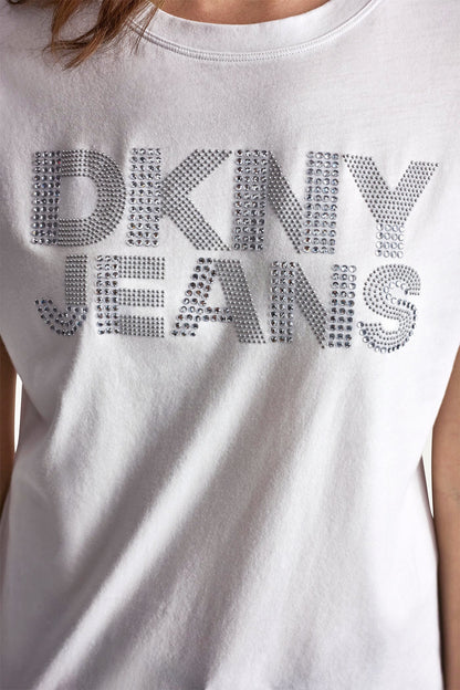 Black DKNY DKNY JEANS STACKED RHINESTONE DOME TEE