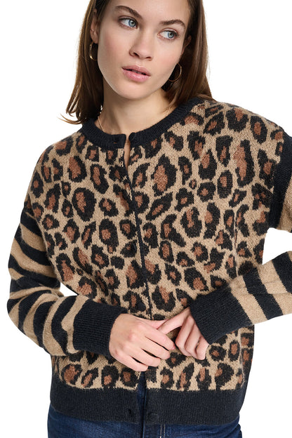 Travertine Combo DKNY MIXED CHEETAH AND STRIPE CARDIGAN
