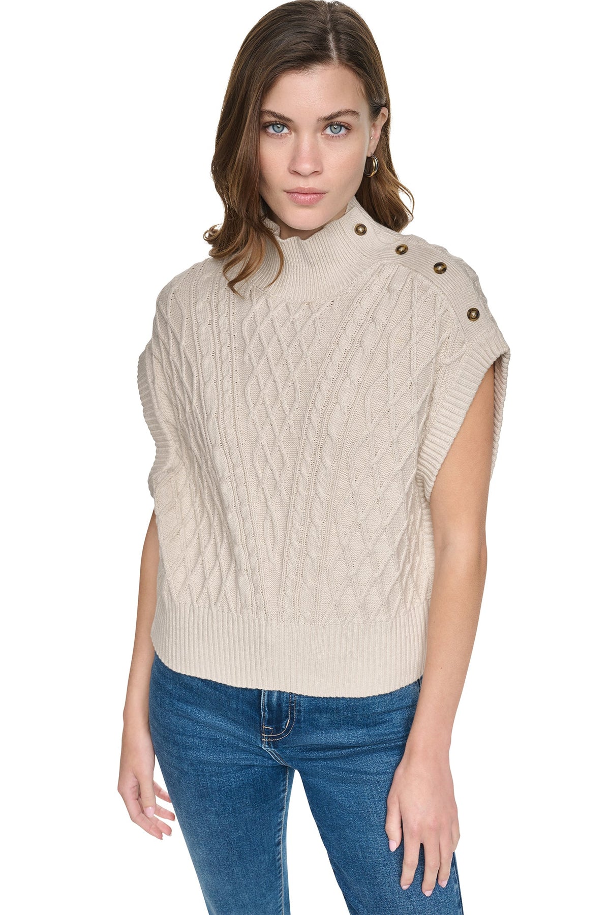 Cortado Heather DKNY BUTTON SHOULDER CABLE SWEATER VEST