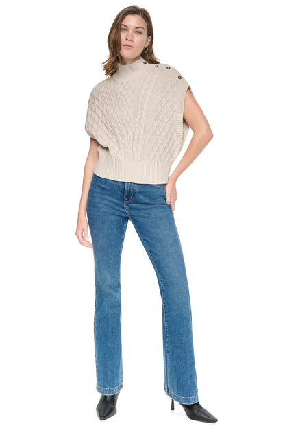 Cortado Heather DKNY BUTTON SHOULDER CABLE SWEATER VEST