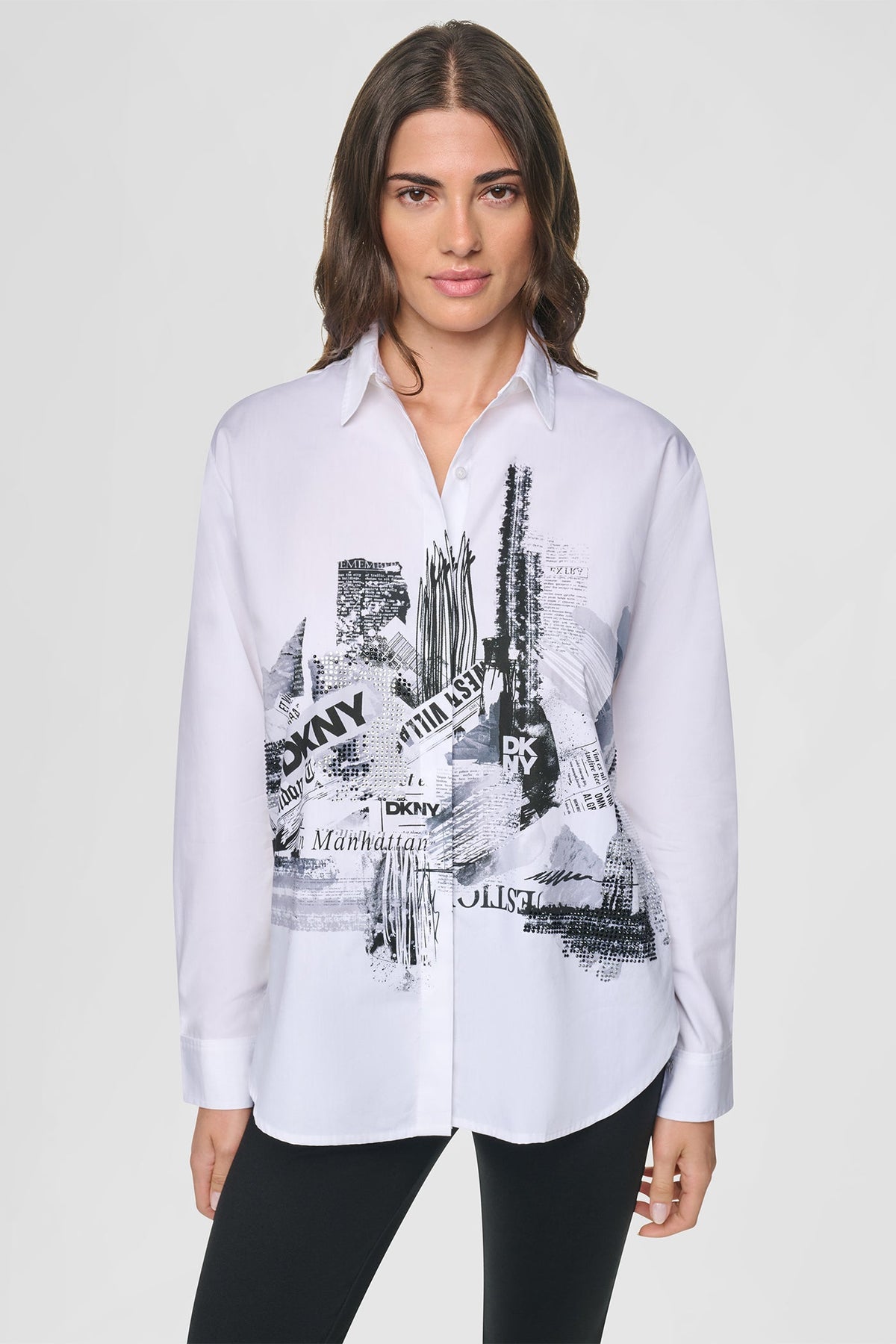 White DKNY RHINESTONE CITY SHIRT