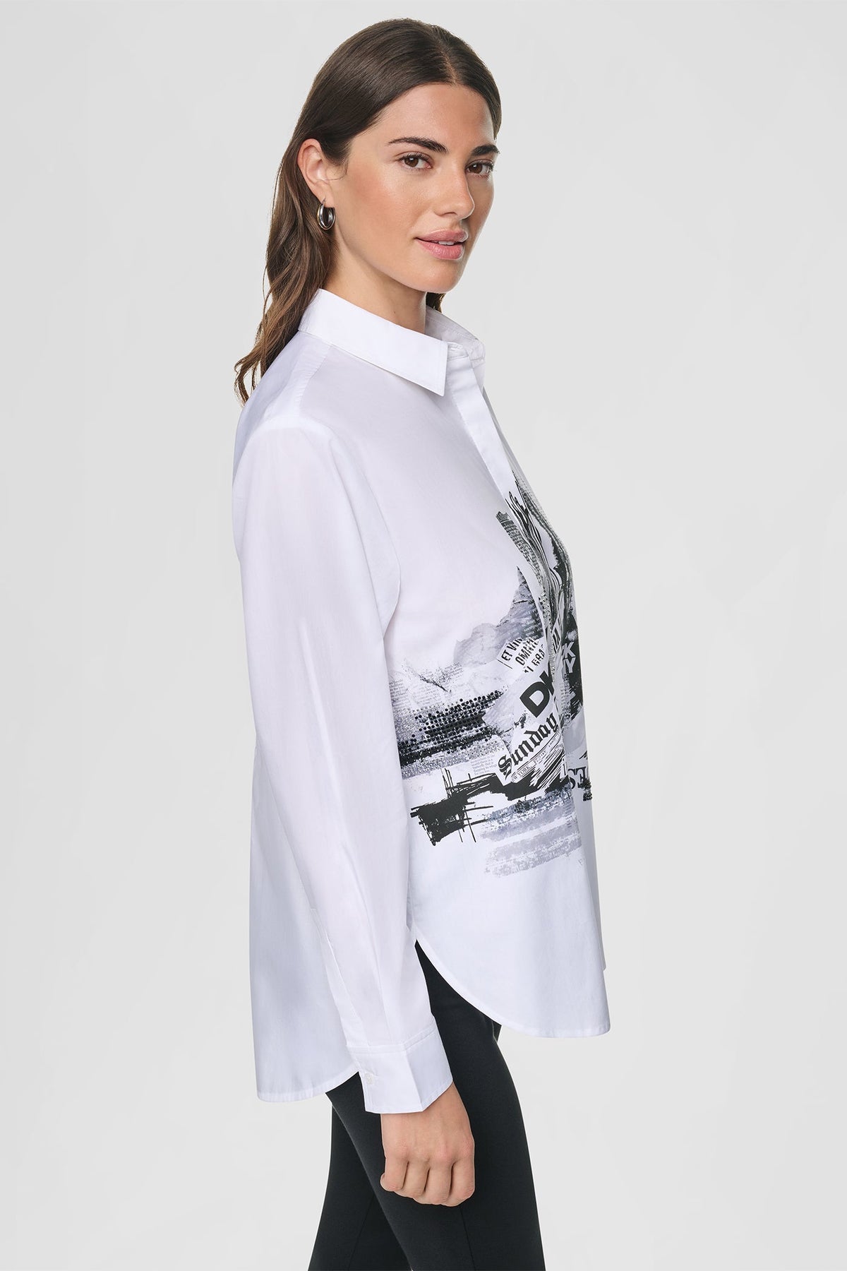 White DKNY RHINESTONE CITY SHIRT