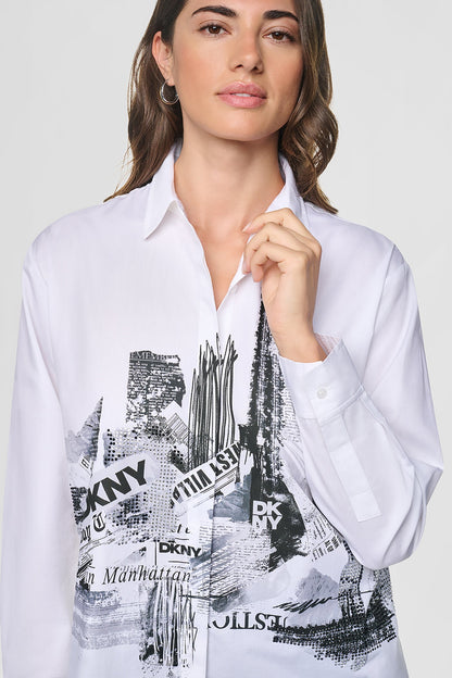White DKNY RHINESTONE CITY SHIRT