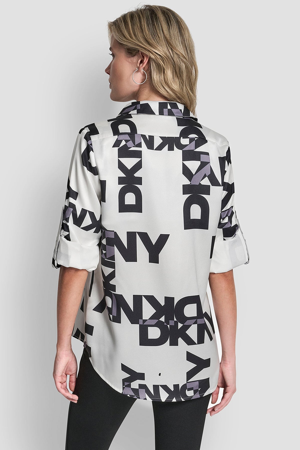White/Black DKNY LOGO ROLL TAB SHIRT