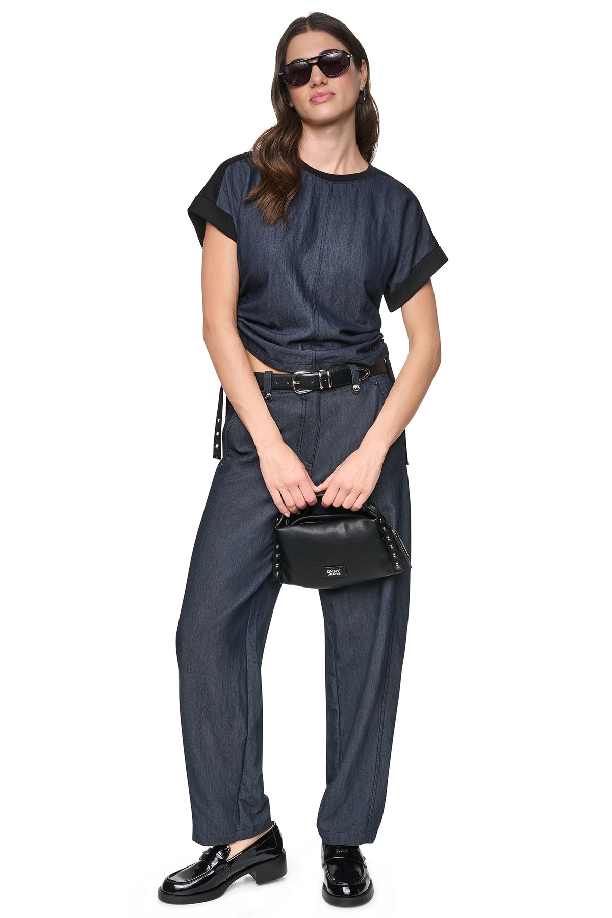 Dark Indigo DKNY WASHED INDIGO SIDE RUCHED TOP