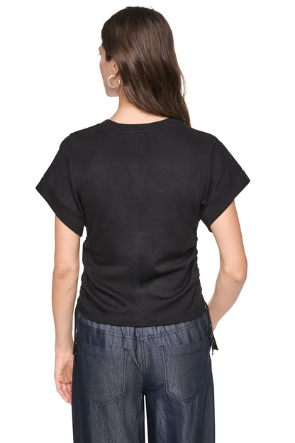 Dark Indigo DKNY WASHED INDIGO SIDE RUCHED TOP