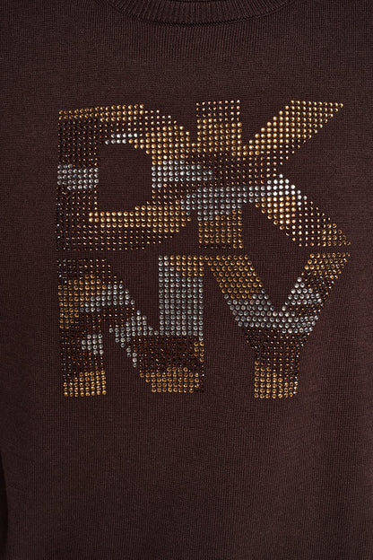 Espresso DKNY CAMO RHINESTONE LOGO SWEATER