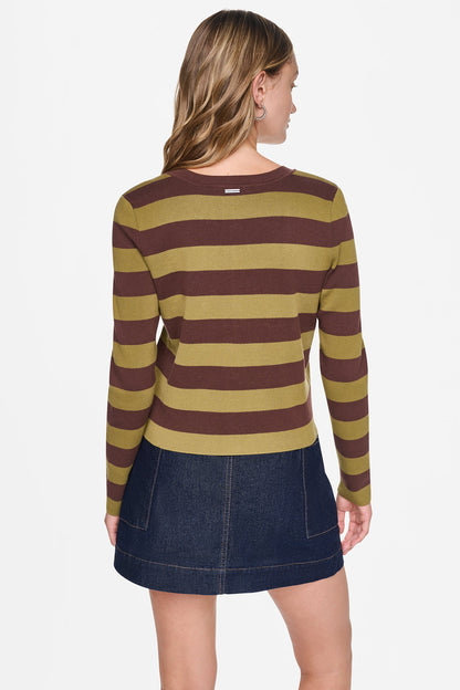 Chestnut/Crocodile DKNY CROPPED STRIPED CARDIGAN