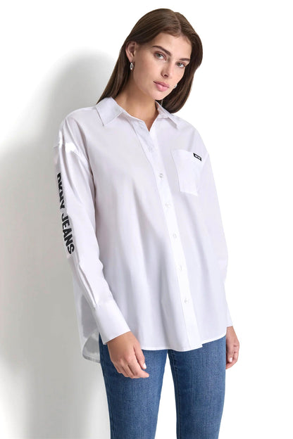 White DKNY POPLIN BUTTON DOWN