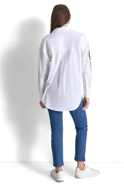 White DKNY POPLIN BUTTON DOWN