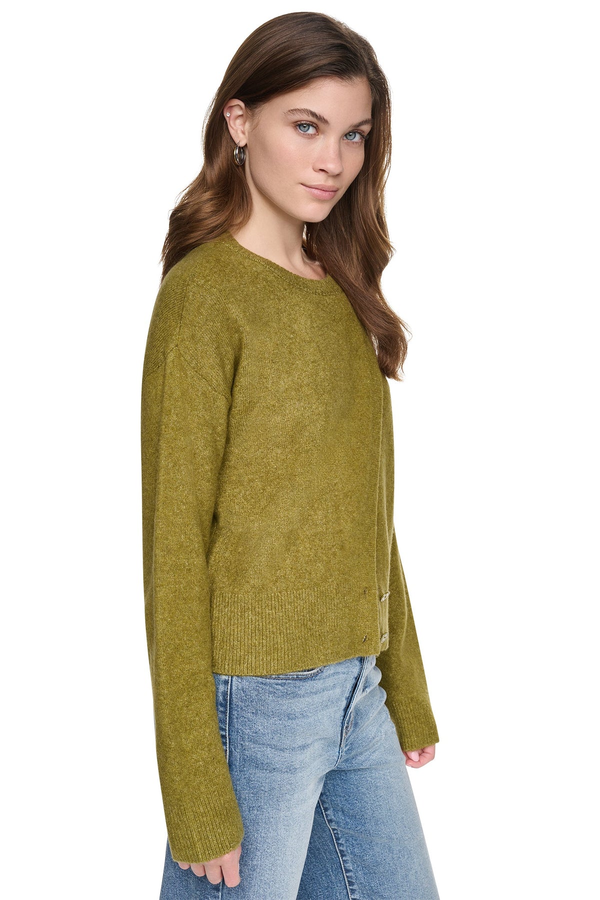Black DKNY ASYMMETRIC BUTTON HEM CARDIGAN