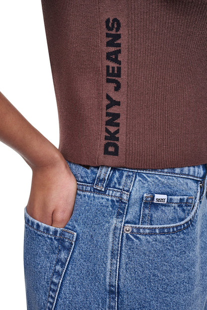 Black/Eggnog DKNY LOGO BUTTON CARDIGAN