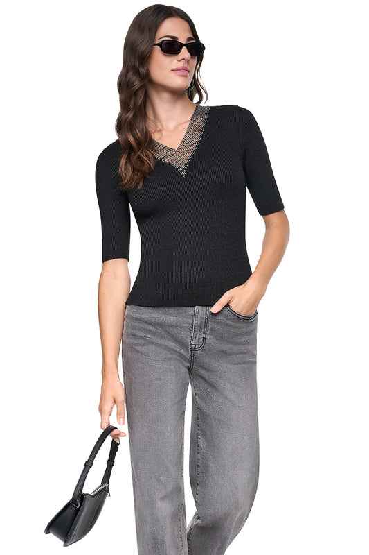 Asphalt Heather DKNY EMBELLISHED METALLIC SWEATER