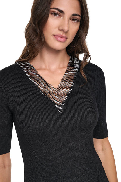 Asphalt Heather DKNY EMBELLISHED METALLIC SWEATER