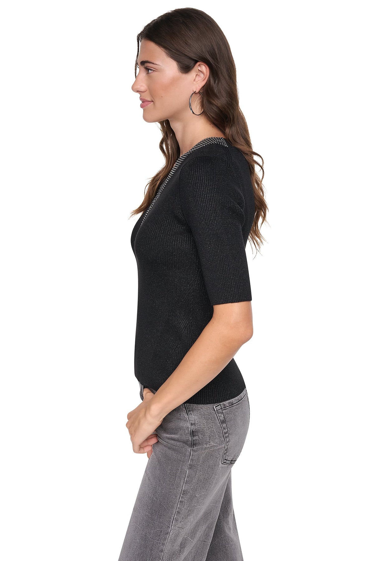 Asphalt Heather DKNY EMBELLISHED METALLIC SWEATER