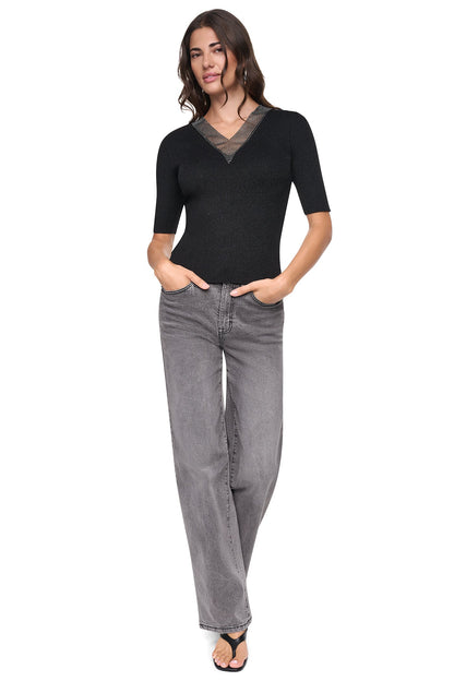 Asphalt Heather DKNY EMBELLISHED METALLIC SWEATER