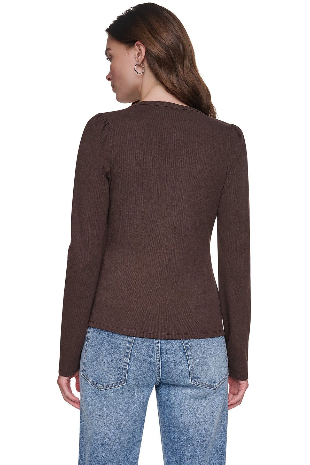 Espresso/Gunmetal DKNY PUFF SLEEVE RHINESTONE TOP