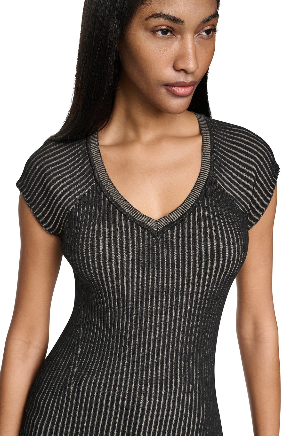 Travertine/Black DKNY RIB KNIT SWEATER