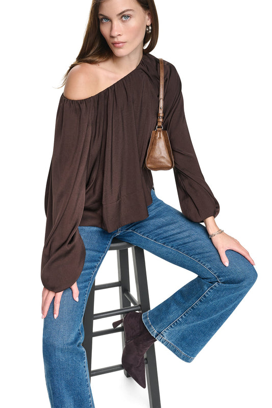 Espresso DKNY RAGLAN SLEEVE SHIRRED TOP