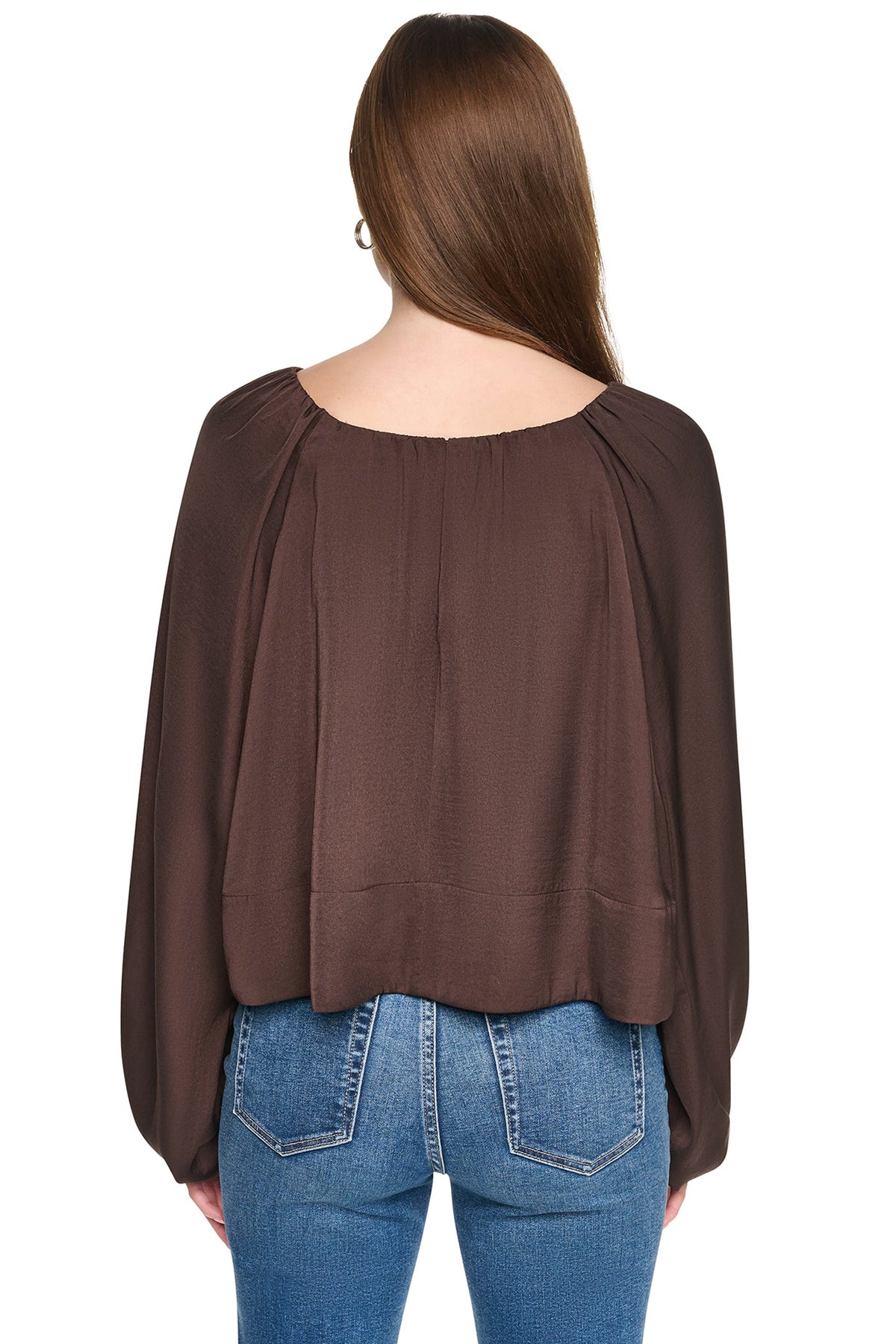 Espresso DKNY RAGLAN SLEEVE SHIRRED TOP