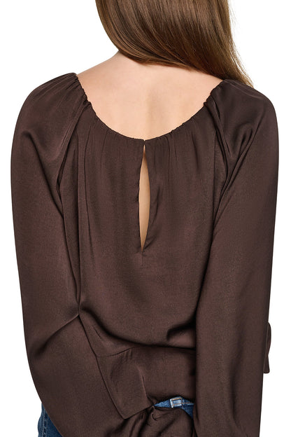 Espresso DKNY RAGLAN SLEEVE SHIRRED TOP